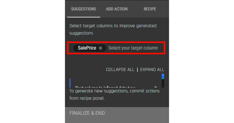 Select target column on the AI & Analytics Engine