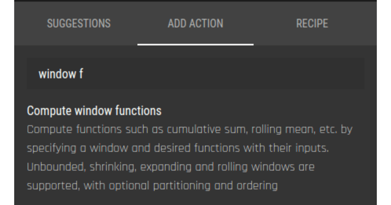 Compute window functions action