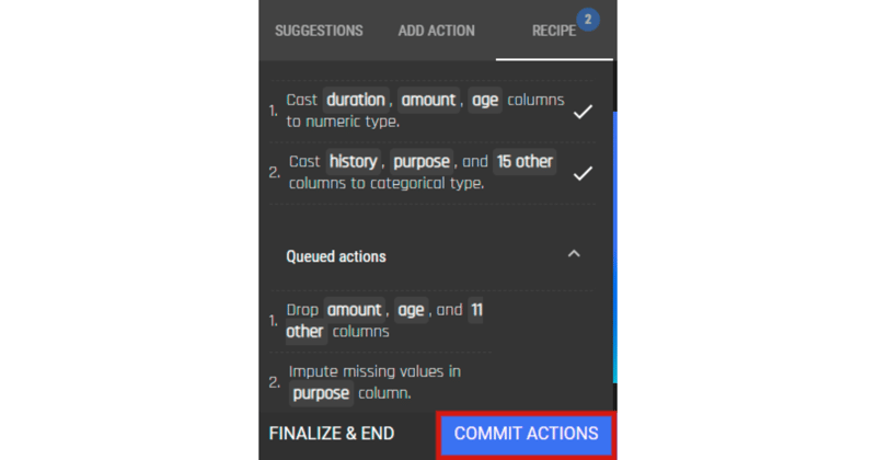 Commit recipe actions on the AI & Analytics Engine