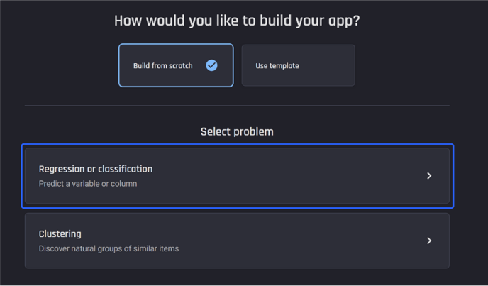 2. App builder, select problem type