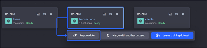 8. transactions dataset selected, click on “Prepare data”