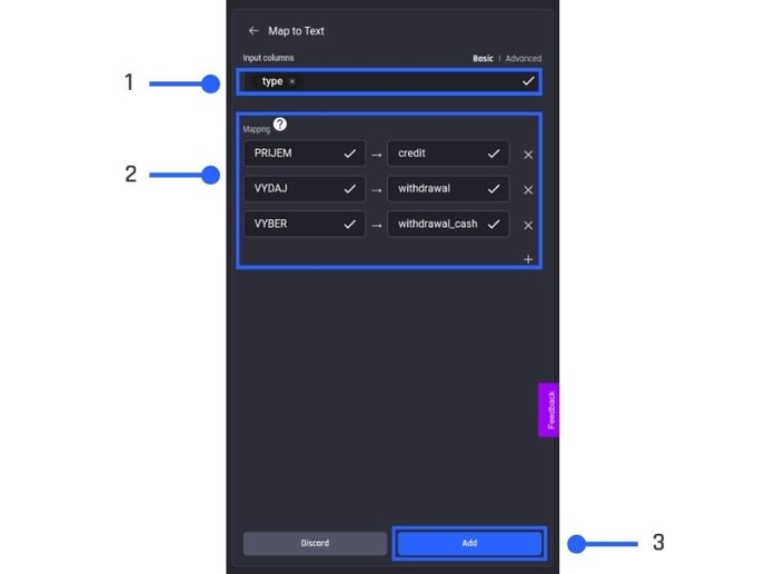 Configuring the Map to Text action