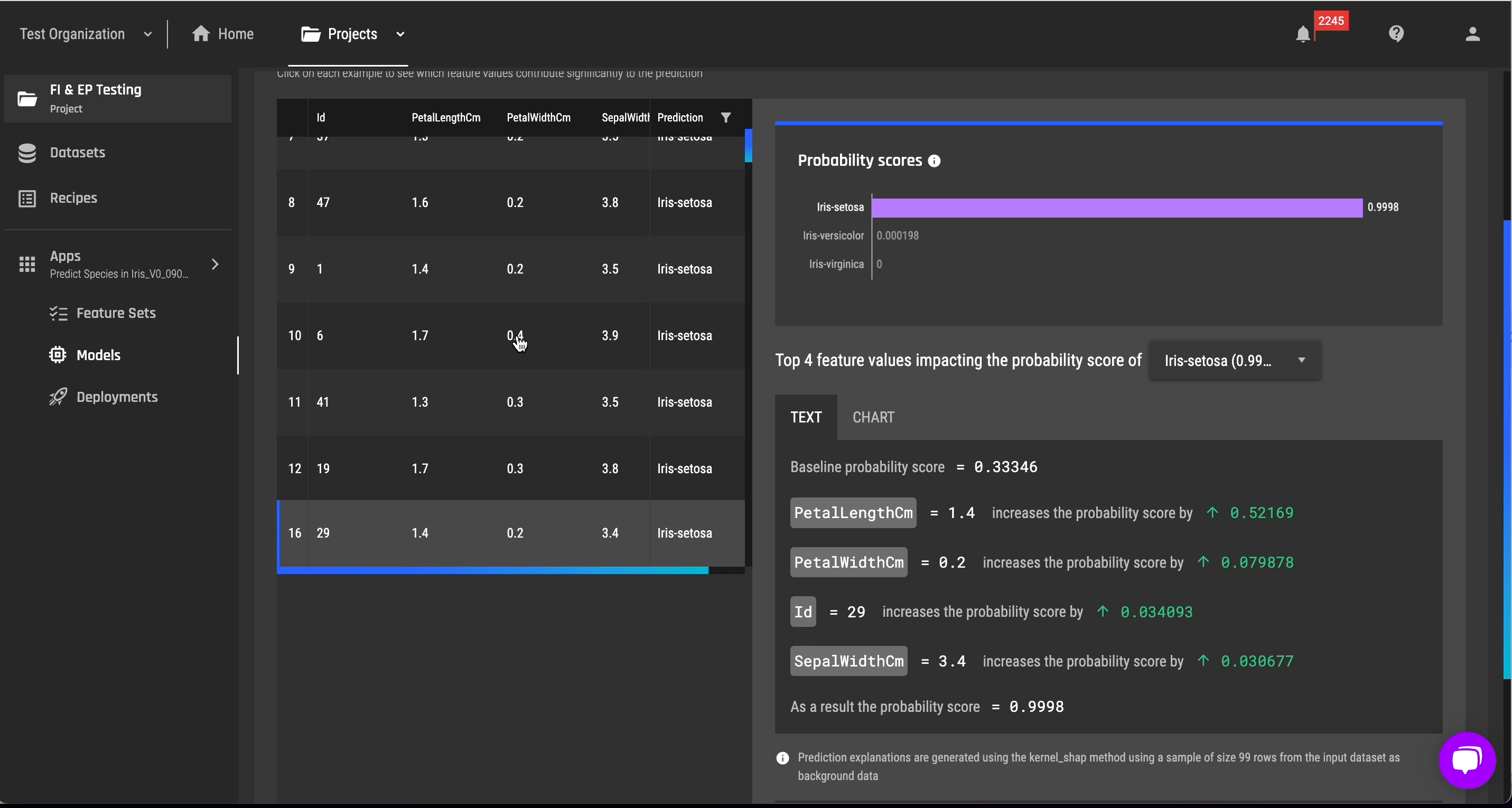 Prediction explanation multiclass