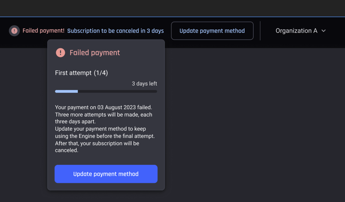 Failed payment notification