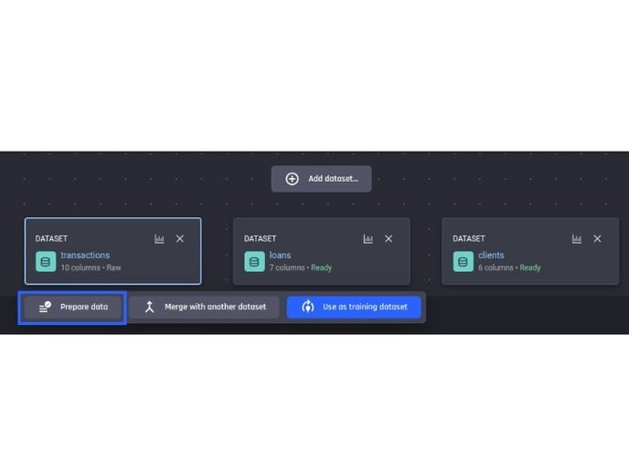Select the dataset, then hit “prepare data”