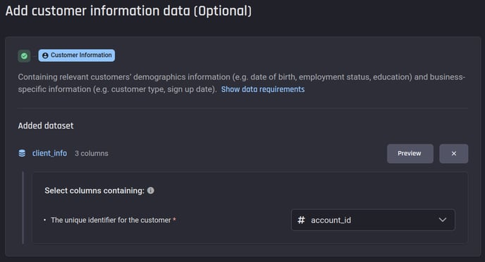 Select the identifier column in the customer-information dataset