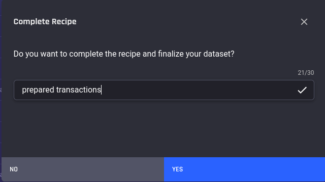 Configuring the name of the new dataset created by the recipe run