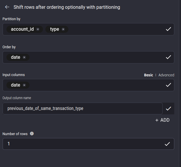 Configuring the “Shift rows” action
