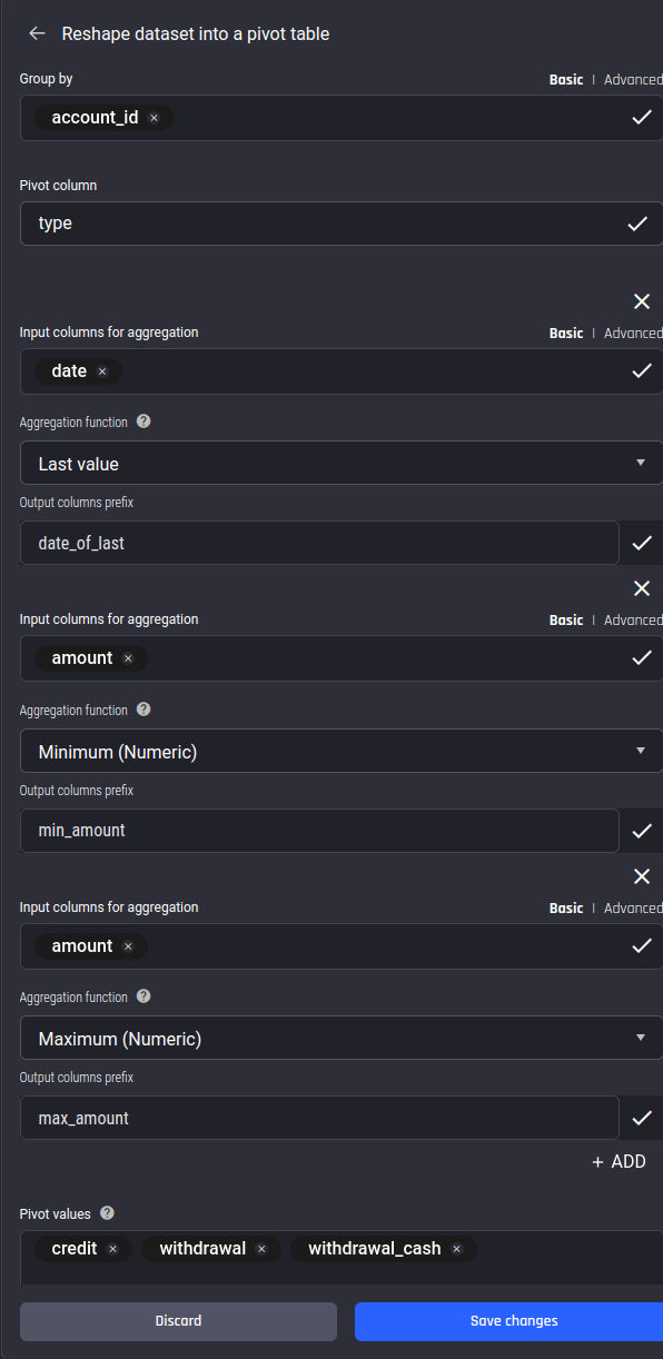 Using the “Pivot” action 