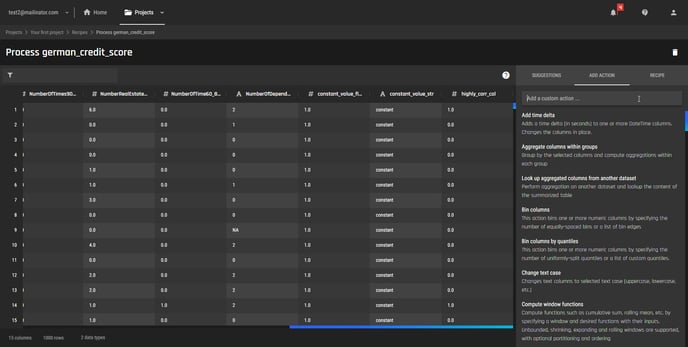 Add actions page