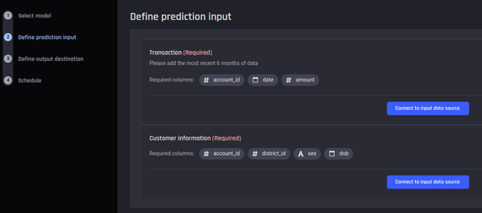 Provide input data sources for predictions