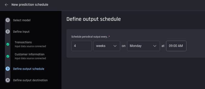 Defining output schedule