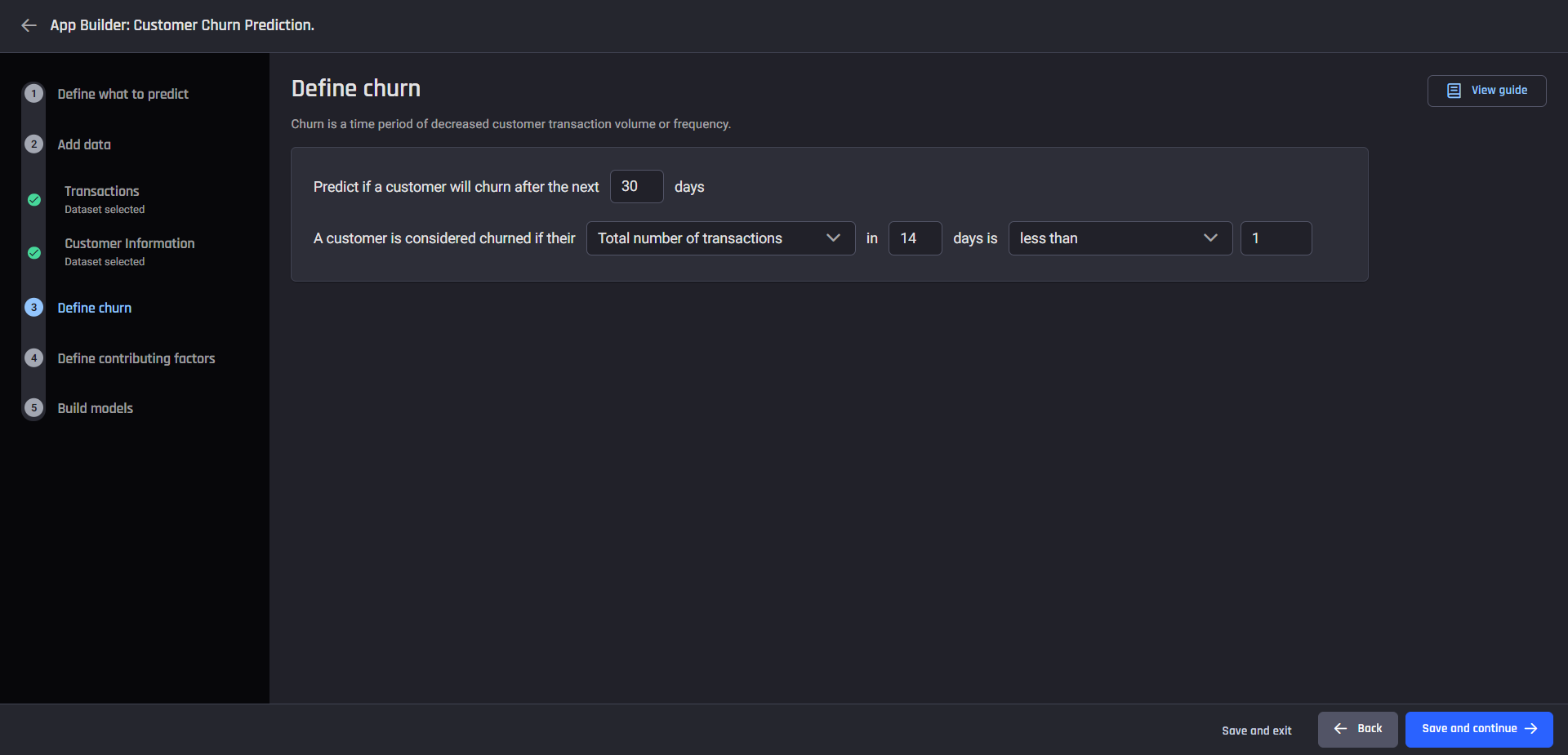 step 3 transactional: define churn