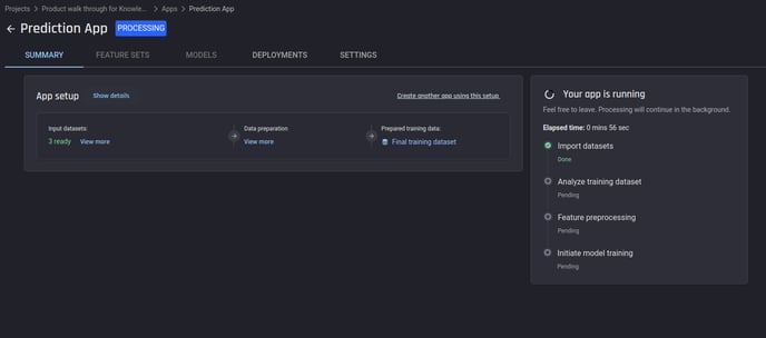 Summary page of an app in “processing” state
