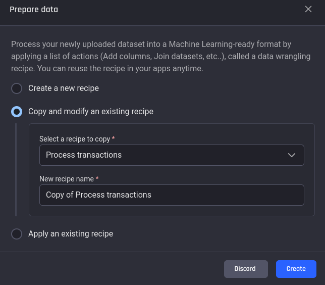 Options to apply a different recipe for prediction