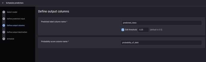 Configuring the names of the prediction-output columns