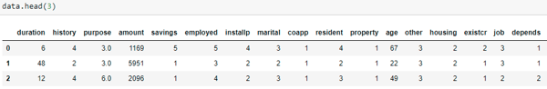 Viewing the first 3 rows of the dataset