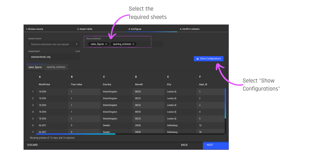 Choosing the right excel sheet on the AI & Analytics engine