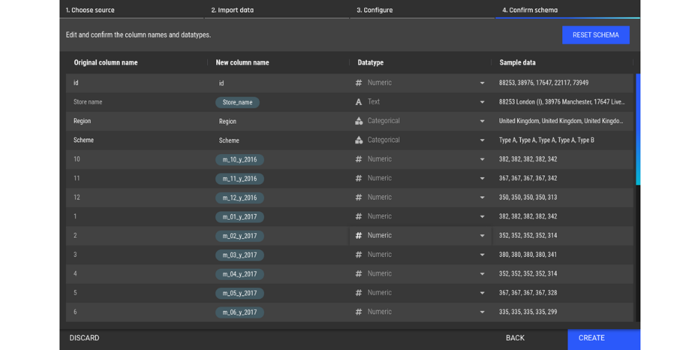 Renamed columns in the AI & Analytics Engine