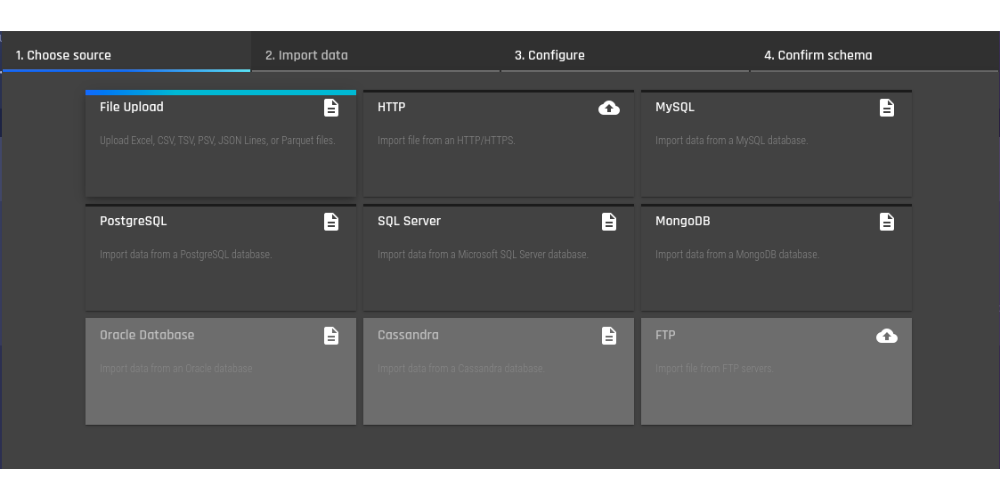 AI & Analytic Engine - Data Import page