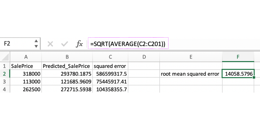 Step 2: Calculate the root mean squared error based on the squared errors.